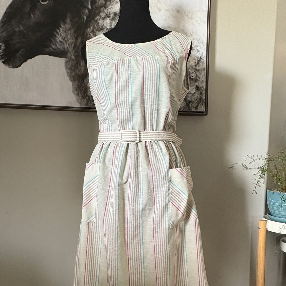 Vintage White Tan Casual Midi Sundress